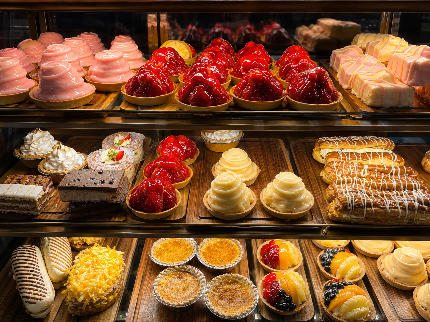 Cakes, tarts and pastries displayed in the Café 1909 dessert counter